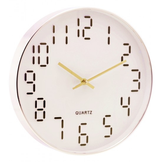 Relógio De Parede 30,5cm Por 4,5cm Quartz De Plástico Branco Com Dourado